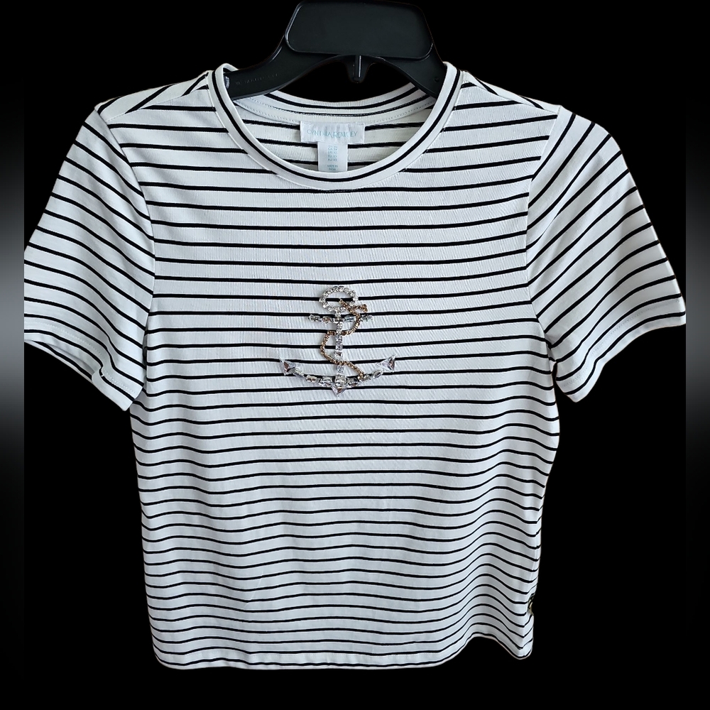 Cynthia Rowley Jeweled Nautical Shirt With Jeweled Anchor NWT Sz XS